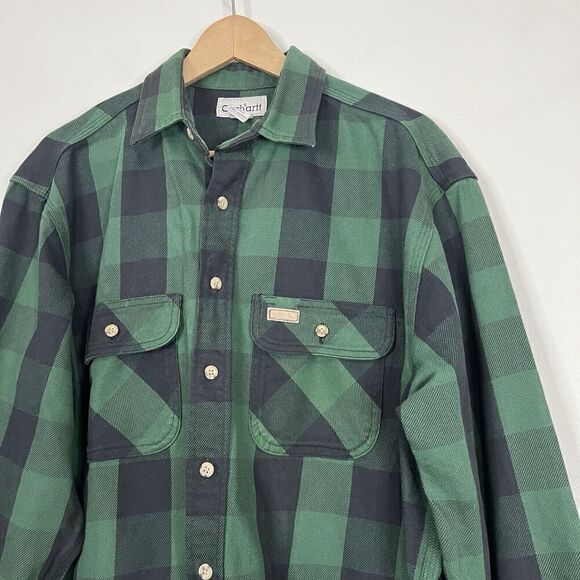 Vintage carhartt heavyweight Green Cotton flannel Large Tall - Picture 3 of 4